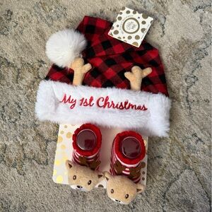 My First Christmas hat and sock set baby
